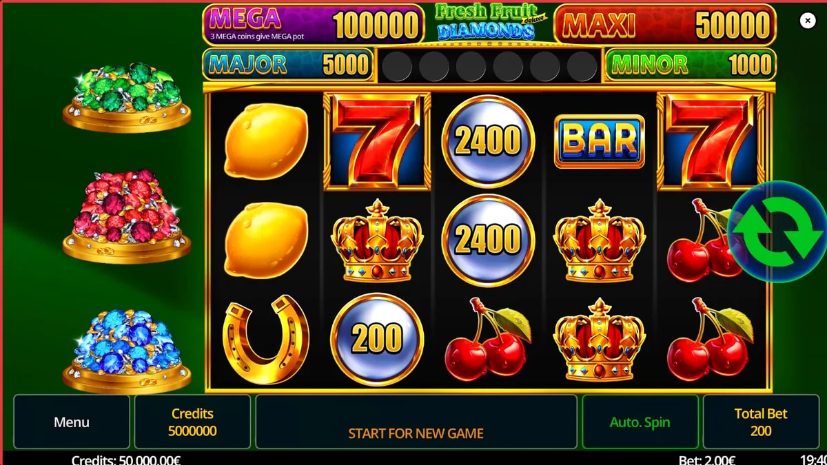 Fresh Fruit Deluxe Diamonds স্লট গেমের রঙিন ইন্টারফেস